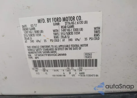 2017 Ford Explorer Limited z USA, uszkodzony, nr VIN 1FM5K7F85HGC26989